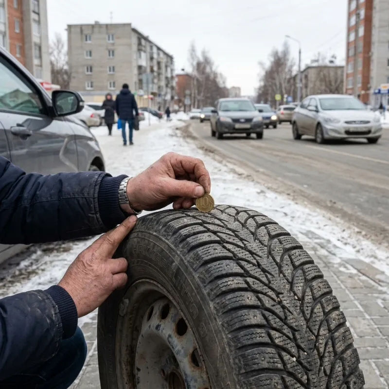 Ручное измерение остаточной глубины протектора на зимней резине